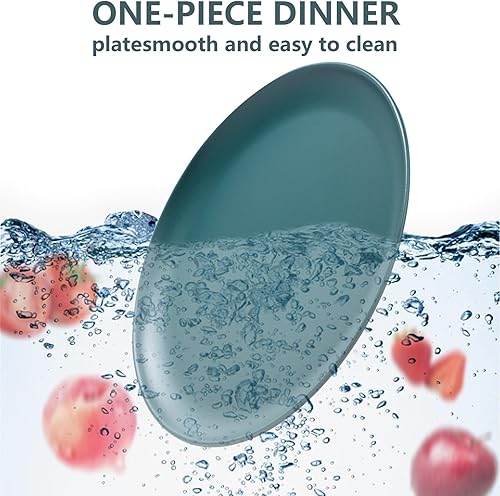 Miniatura 6 de 4 platos llanos de acero inoxidable de 9 pulgadas, platos de metal para cocina, interiores y exteriores, platos de campamento, picnic (verde)