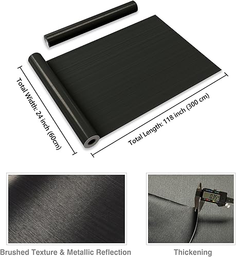 Miniatura 8 de CRE8TIVE Papel adhesivo de acero inoxidable negro bronce, autoadhesivo de 24 x 118 pulgadas de ancho, papel tapiz metálico cepillado, rollo de