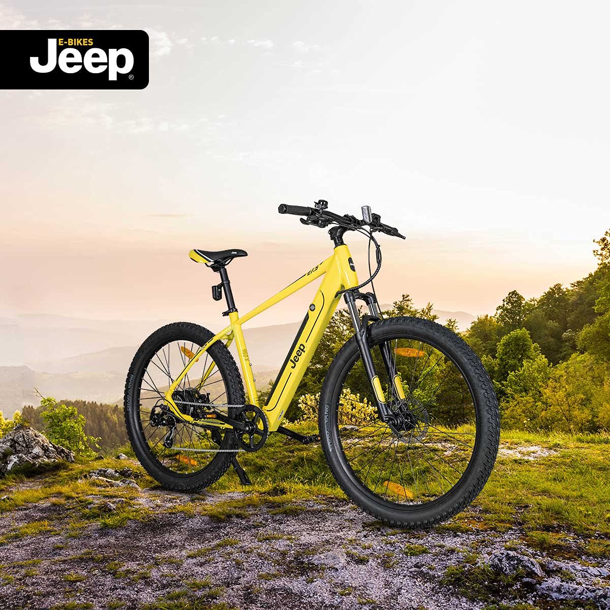 Jeep Mountain E-Bike MHR 7002 27.5 Inch Shimano Tourney 7 Speed Derailleur Yellow Sports & Outdoors