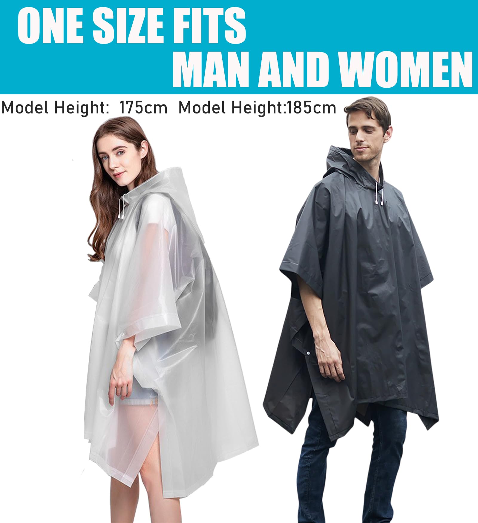 Keratobleem Poncho Antipioggia Riutilizzabile,Mantelli Impermeabile EVA con Cappuccio,Asciugatura Rapida Mantella Pioggia Donna & Uomo,per Trekking, Campeggio, Escursioni, Viaggi