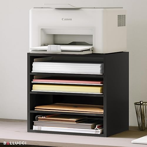 Miniatura 8 de Ballucci Organizador de papel de 4 niveles para escritorio, bandeja apilable, estantes organizadores de almacenamiento de escritorio, clasificador