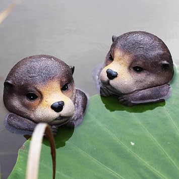 Artificial Resin Fake Otter Head Statue Floating Otter Head Decoy Outdoor Pond Accessories Garden Aquaria Art Ornament for Pond Decoration Drive Away Animals Protection for Pool 2 Pack