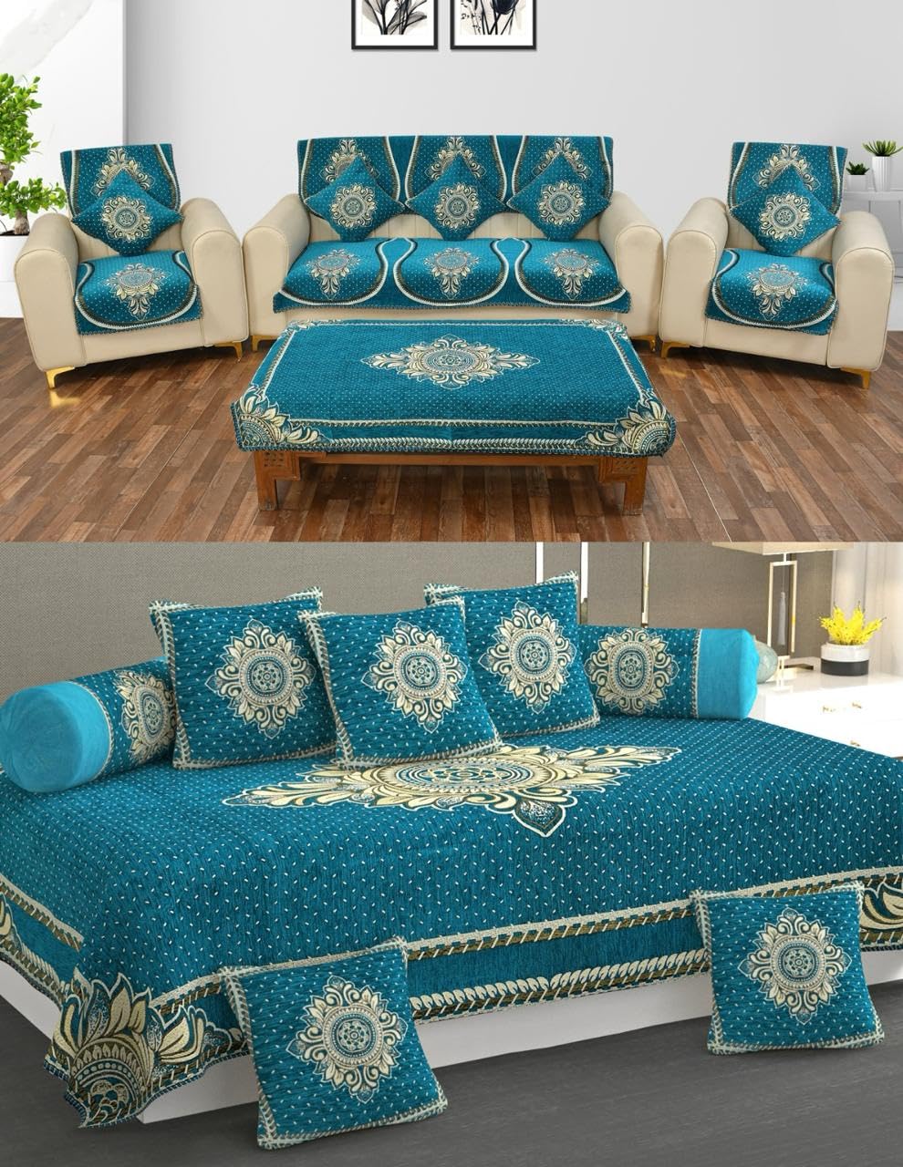 Laying Style™ Diwan Set of 8 Pieces Combo with Sofa Covers for Living Room 5 Seater and Center Table Cover-picture-29