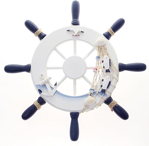 Rueda náutica de madera para barcos de 12.0in, diseño pirata, rueda para el hogar, barcos y pared para colgar en barco, accesorio decorativo para