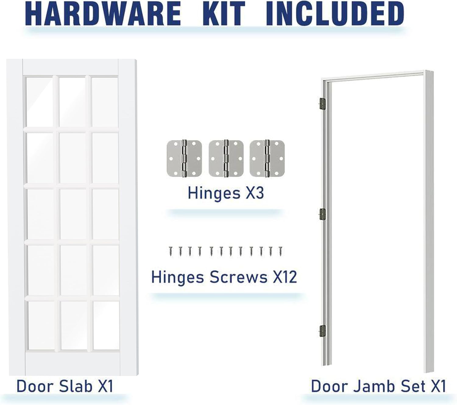 Prehung Door, 30" x 80", Left-Handed, 10-Pane Clear Glass, Prehung Interior Door, MDF with Door Jamb & Hardware Kit
