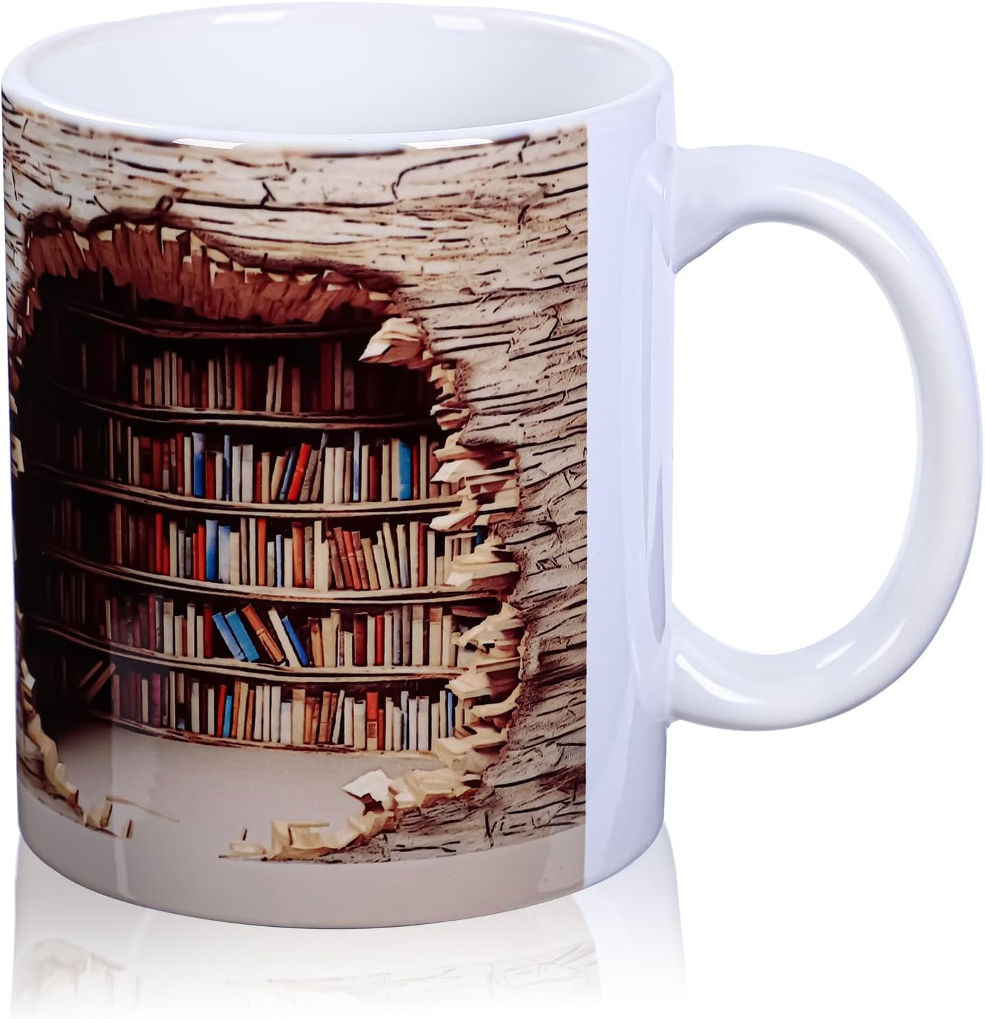 Kinwodon 3D Bookshelf Mug, Library Shelf Cup 11 Oz Creative Design Ceramic Coffee Mug Book Lovers Coffee Mug 3D Book Mug for Women and Men White