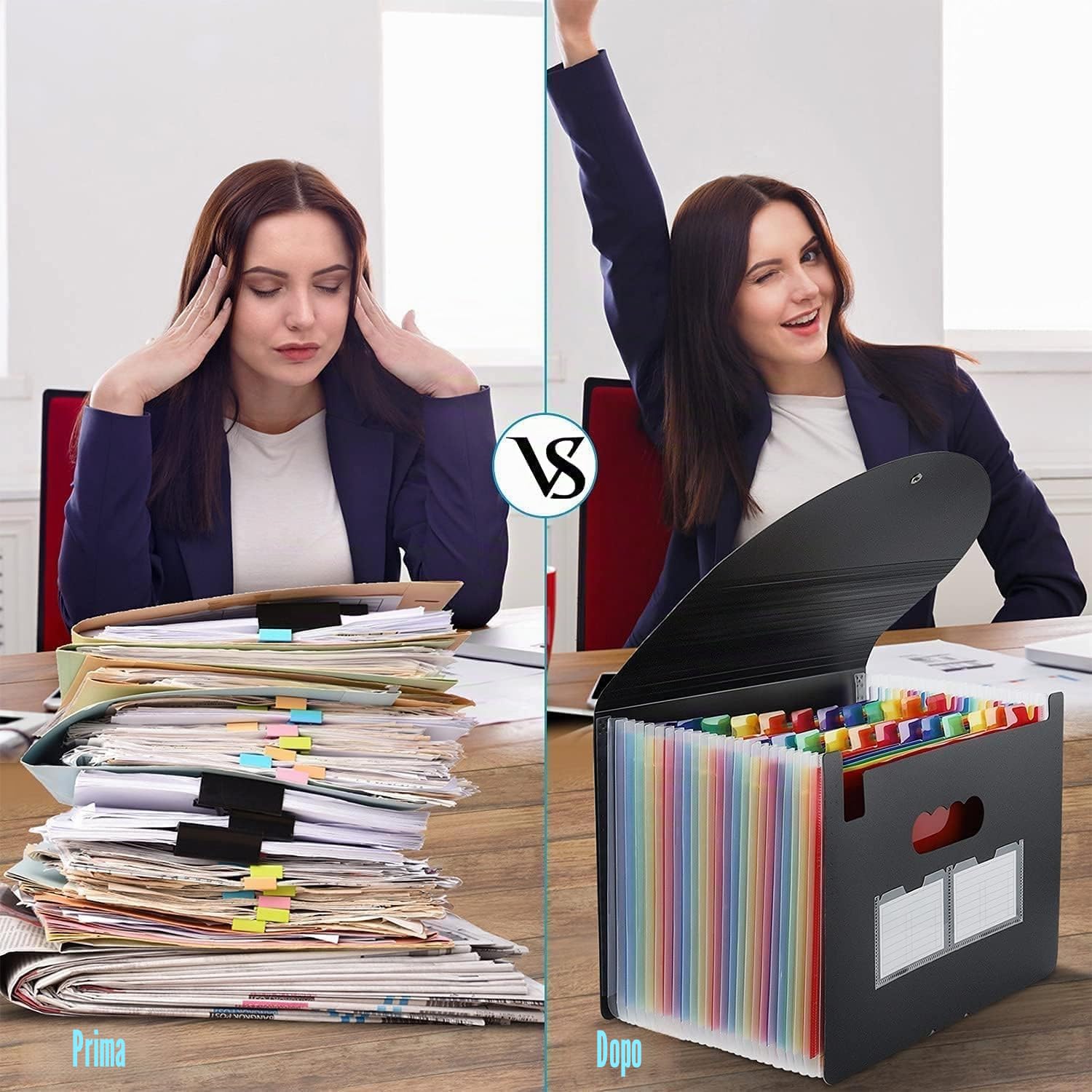 Amaza Cartella Portadocumenti A4 24 Tasche, Porta Documenti Espandibile, con 3 Borse di File Portatile, Cartella Portadocumenti Fisarmonica A4, Cartella a Fisarmonica, Cartella Espandibile
