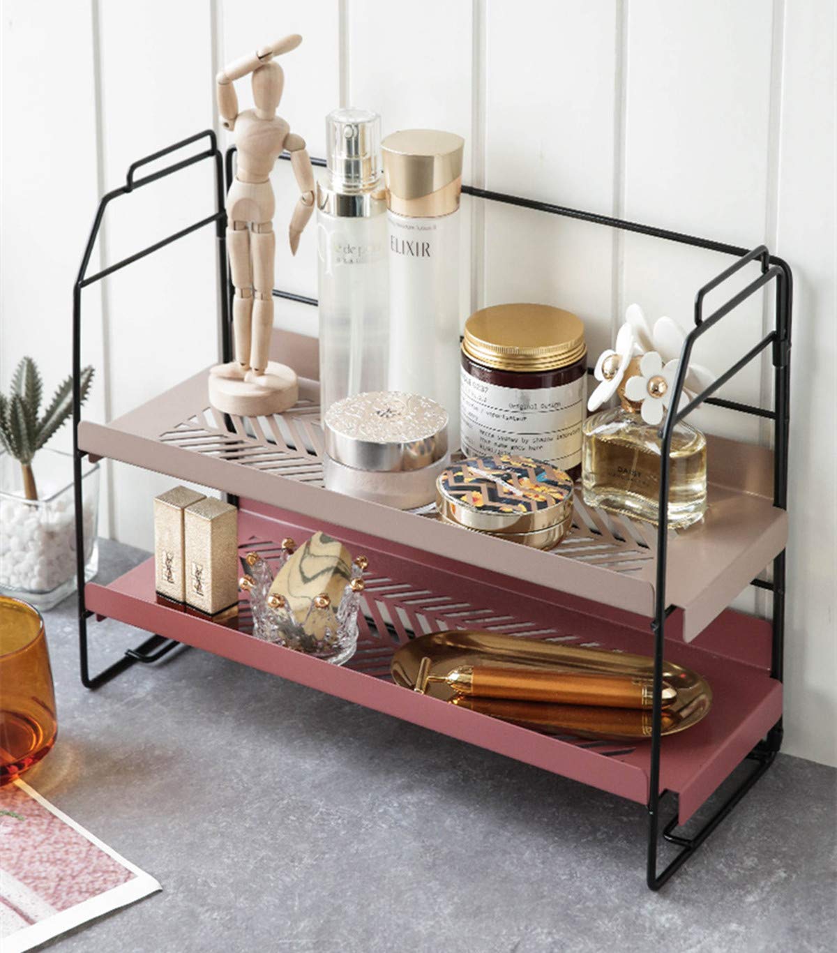 2Tier Bathroom Countertop Organizer, Wire Basket Storage Container Countertop Shelf, Kitchen