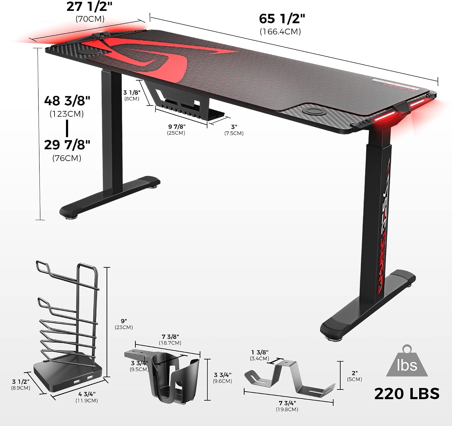 EUREKA ERGONOMIC 65 inch Electric Height Adjustable Gaming Desk Standing Desk, Large Gaming Computer Desk with RGB LED Lights and Extended Gaming Mouse mat for Gaming and Home Office,Black