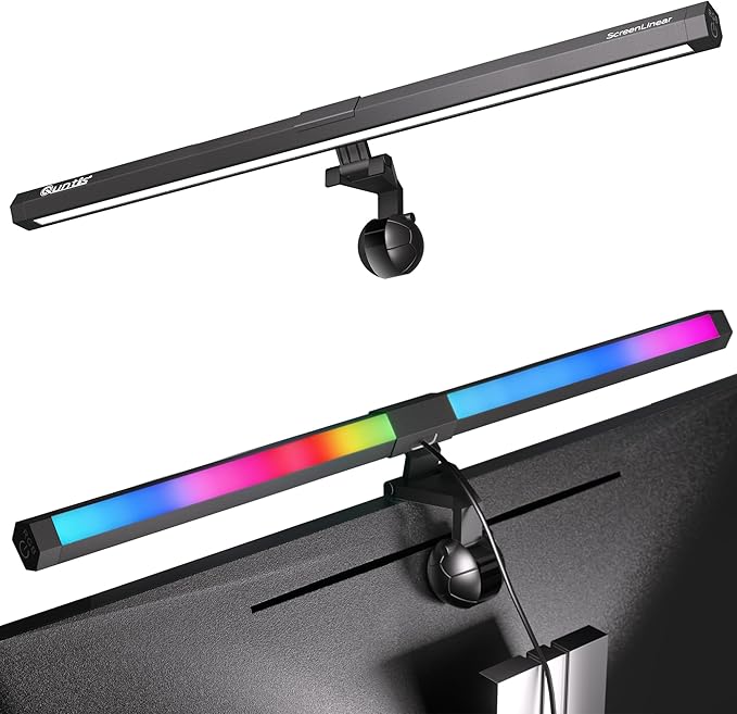 Quntis Quntis Monitor Light RGB PRO Backlight, Eye-Care Dual Light Computer Light Bar Gaming Office Desk Lamp, 15 Modes Dimmable Backlight, 3 Color Temperature Adjustable Brightness, Ra95 Screen Light Bar