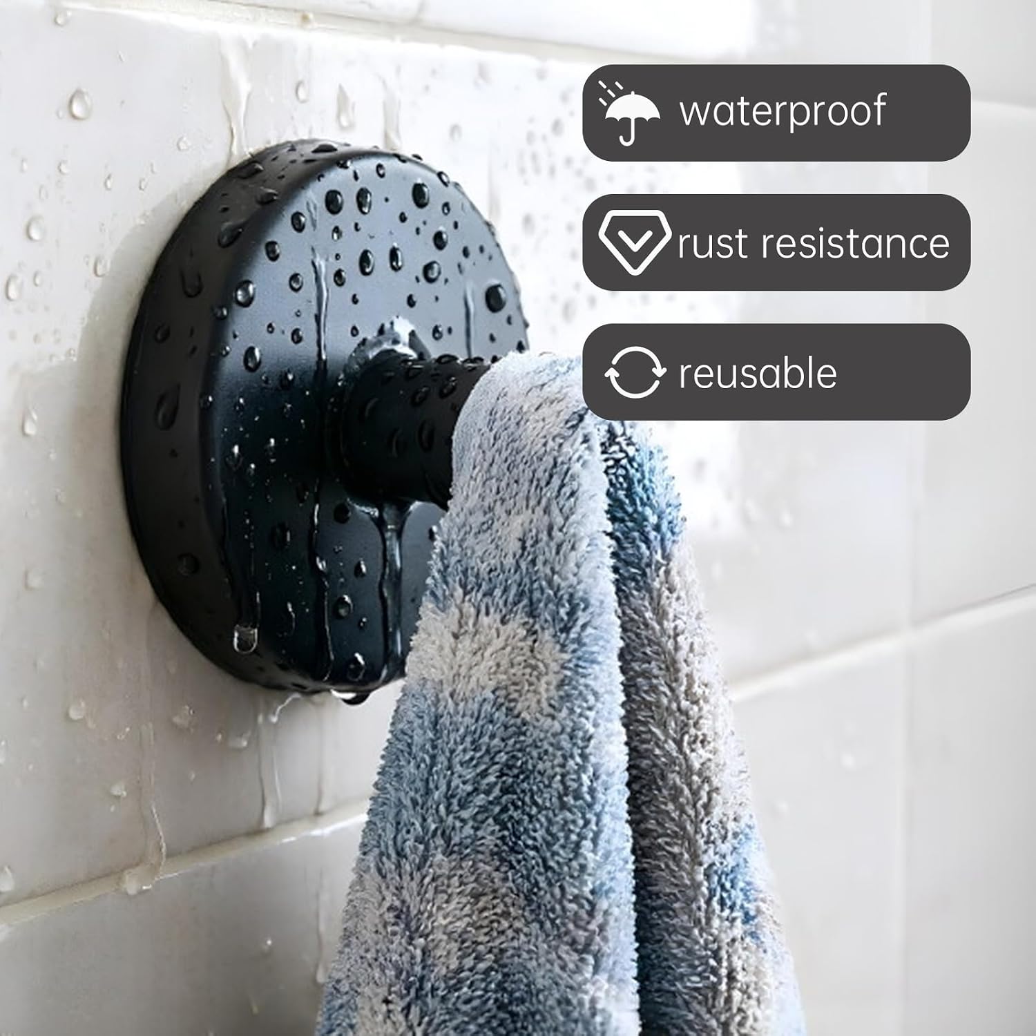 4 Pack Suction Cup Hooks, No Drill Bathroom Hooks for Glass & Tile image 2