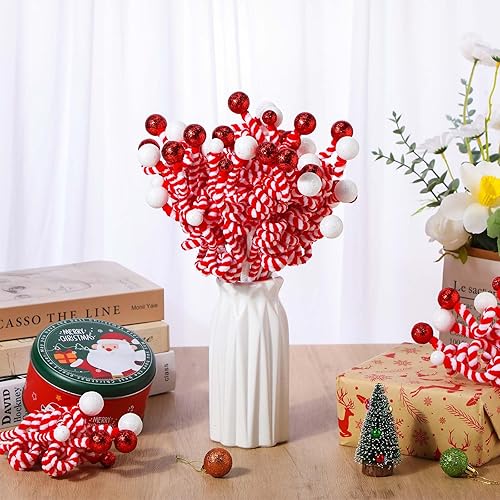 Miniatura 7 de 20 piezas de decoración de árbol de Navidad en julio, bola de lentejuelas, recogida rizada, bayas con purpurina, tallo en espiral, adornos para