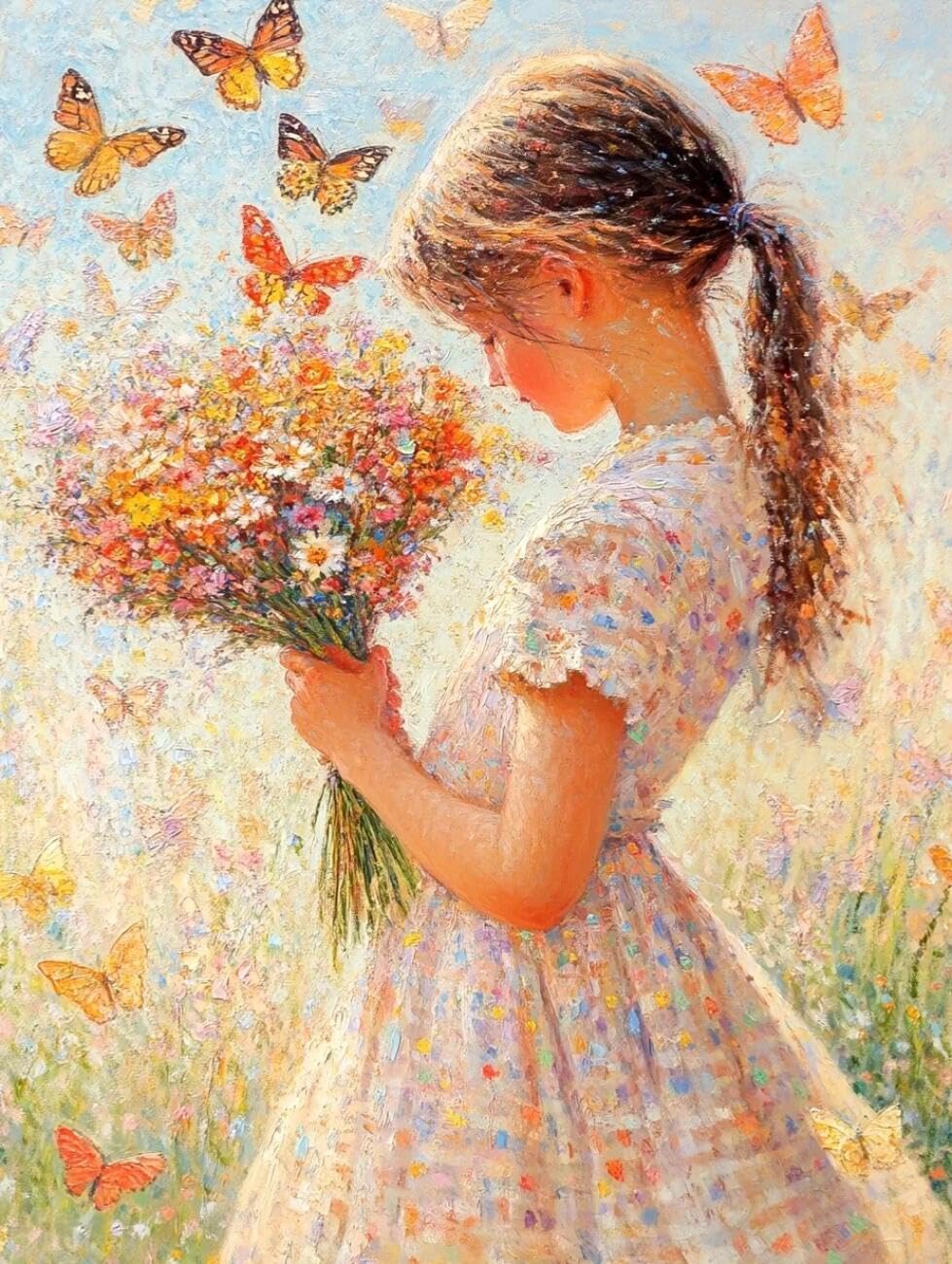 Henypt Cross Stitch Kit Cartoon Girl DIY Arts Aand Craft Kit for Beginners The Elderly with Accessories Handmade DIY/Gifts 14CT 30x40cm