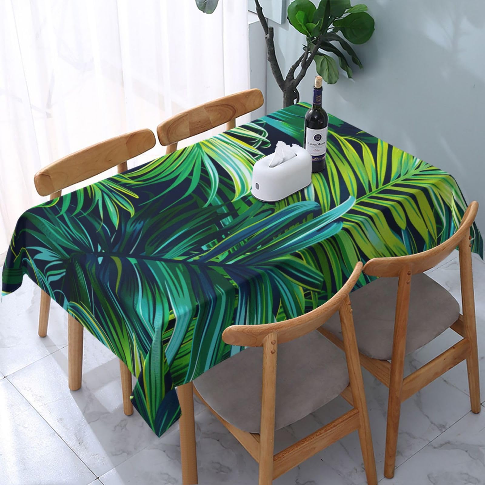 WPKJU Tropical Palm Leaves Printed Tablecloth Water Resistant Table Cover Washable Rectangle Table Cloth for Tables 54x72 in
