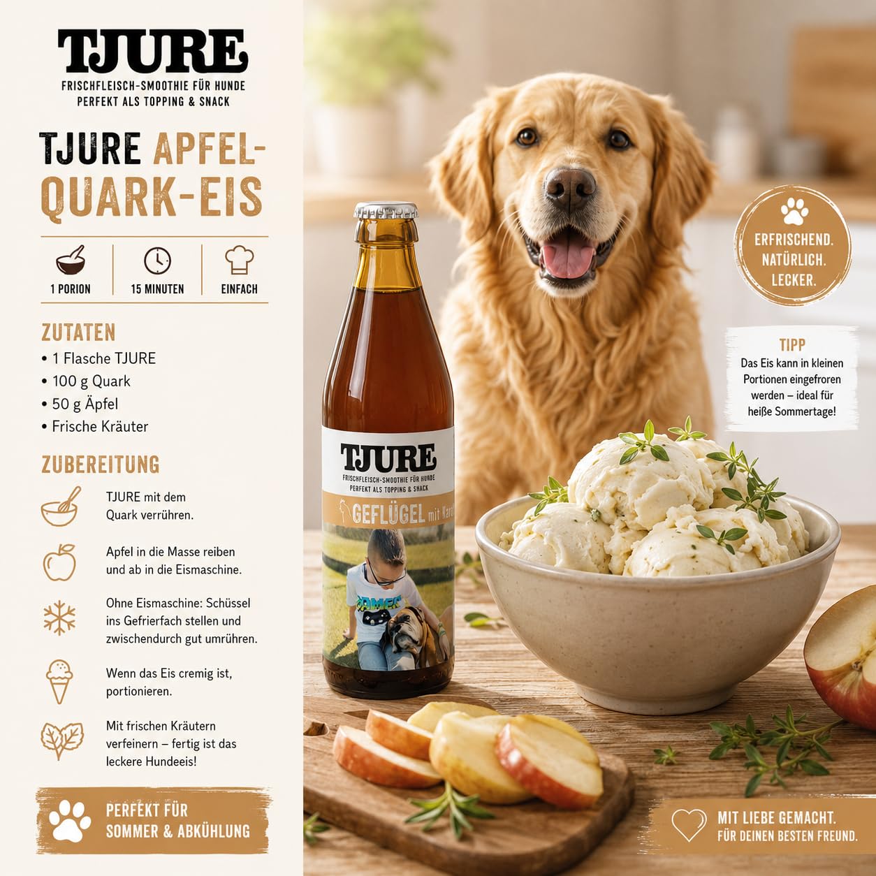 TJURE Hundesmoothie Mixbox | 10 + 2 x 320 ml | 6 x Geflügel | 6 x Rind | Flüssig Snack für Hunde | Ideal als Futter Topping | Zutaten in Lebensmittelqualität | Getreidefrei | Made in Germany