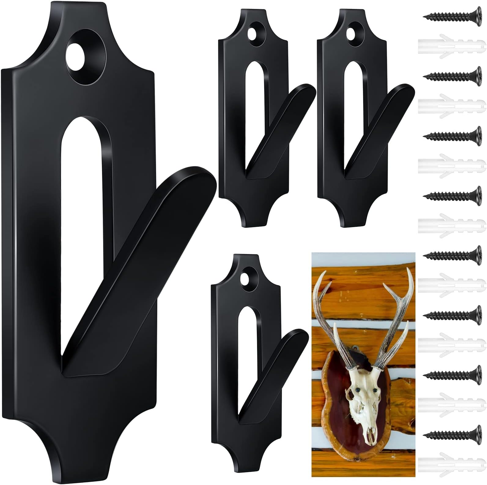 Excefore Wall Mounted Coat Hooks, 4 Pcs Deer Skull Hooks Mount Bracket Wall Mount Skull Hooker Animal Antler Mounting Kit for Indoor Outdoor Wall Hook Hanging Decor