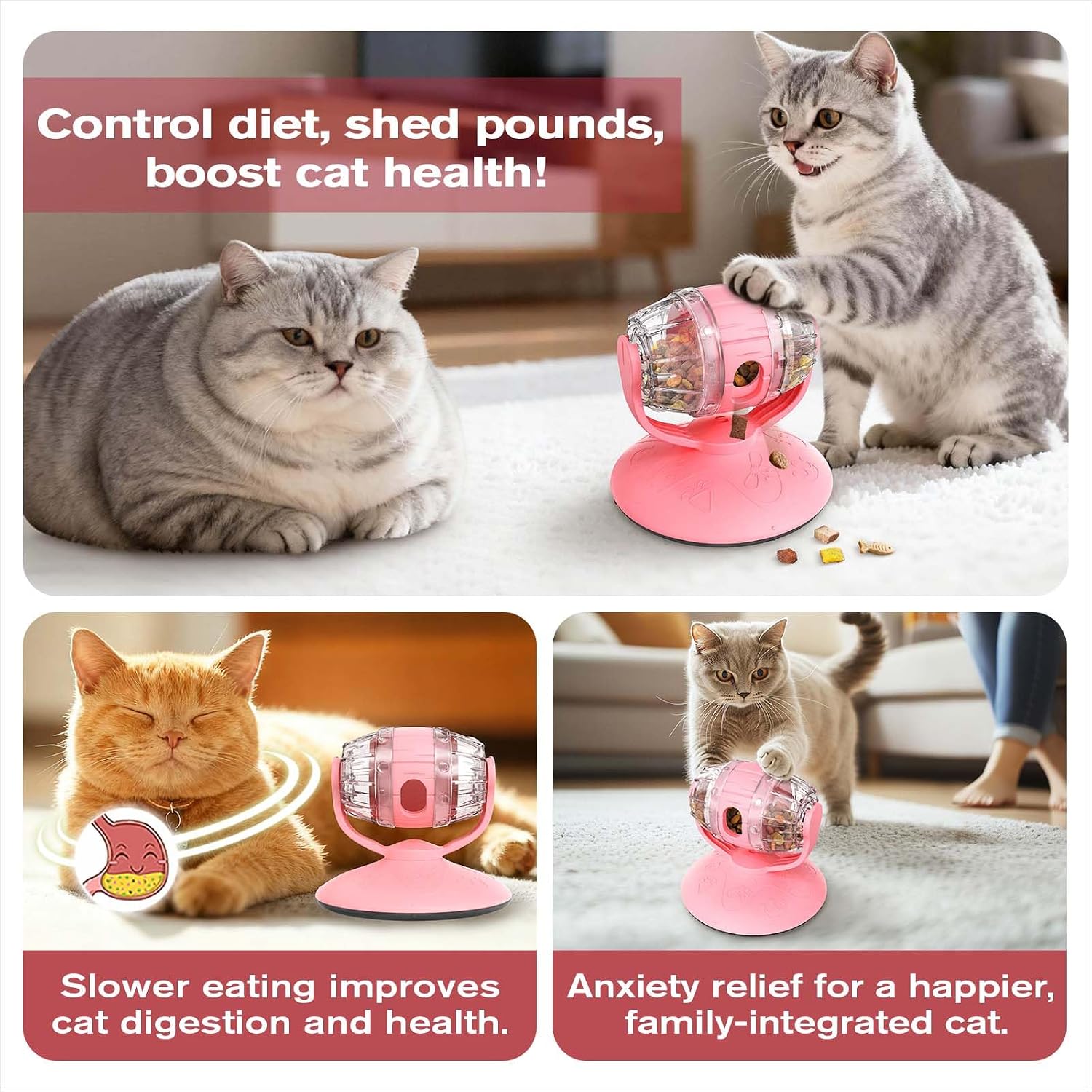 Cat Slow Feeder Toy, Beer Barrel Interactive Cat Toy, cat Treat Dispenser Toy for Indoor Cats, Small Dogs, Enrichment Toy for IQ Training, Mental Stimulation, Relieve Boredom, Gifts (Pink)
