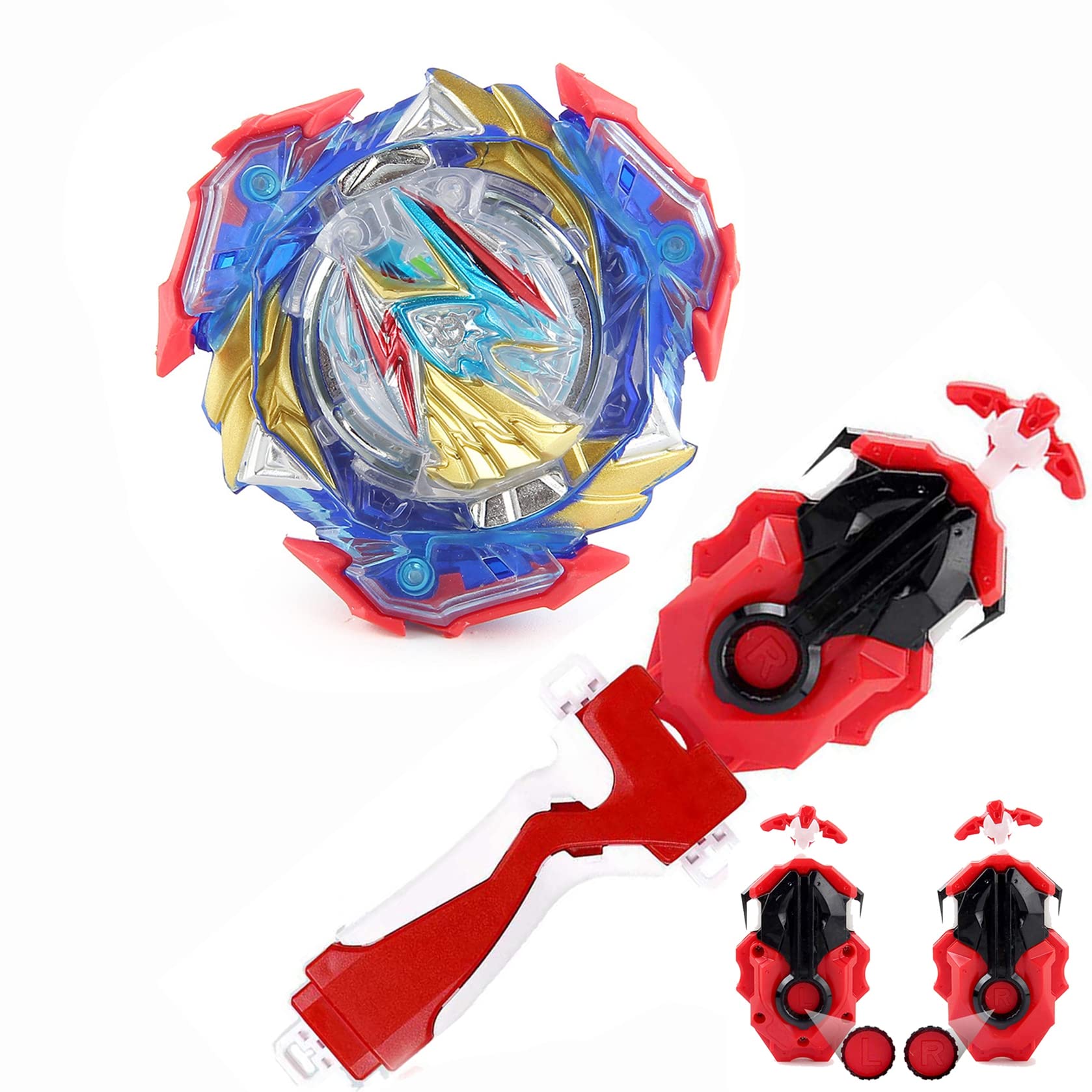 Battling Tops Burst Booster BU B-205 Ultimate Valkyrie Wing' Accel'-9 B-184 Bey Launcher LR Left Right Spin DB Layer System B-11 Launcher Grip Metal Fusion Starter String Spinning Top Toys (B-205 02)