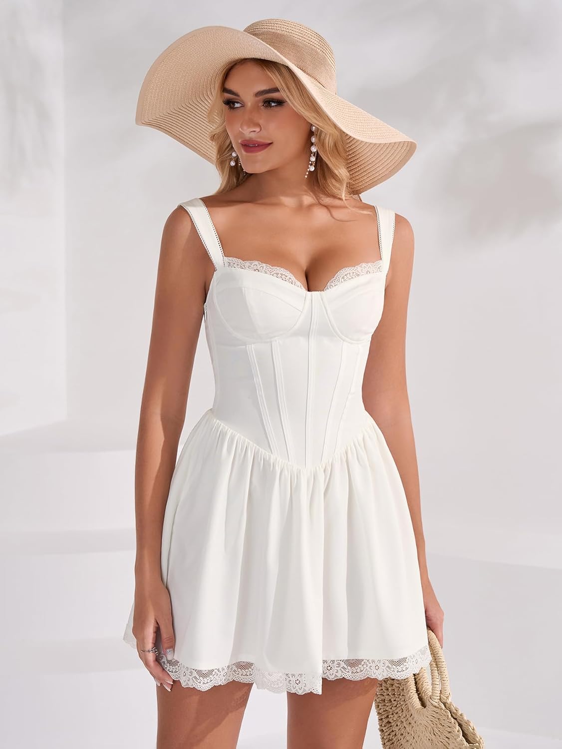 KUTUMAI Lace Floral Corset Graduation Mini Dress Flowy A Line Smocked Cute Short Dresses for Women Summer Sundress 2026 - Image 5