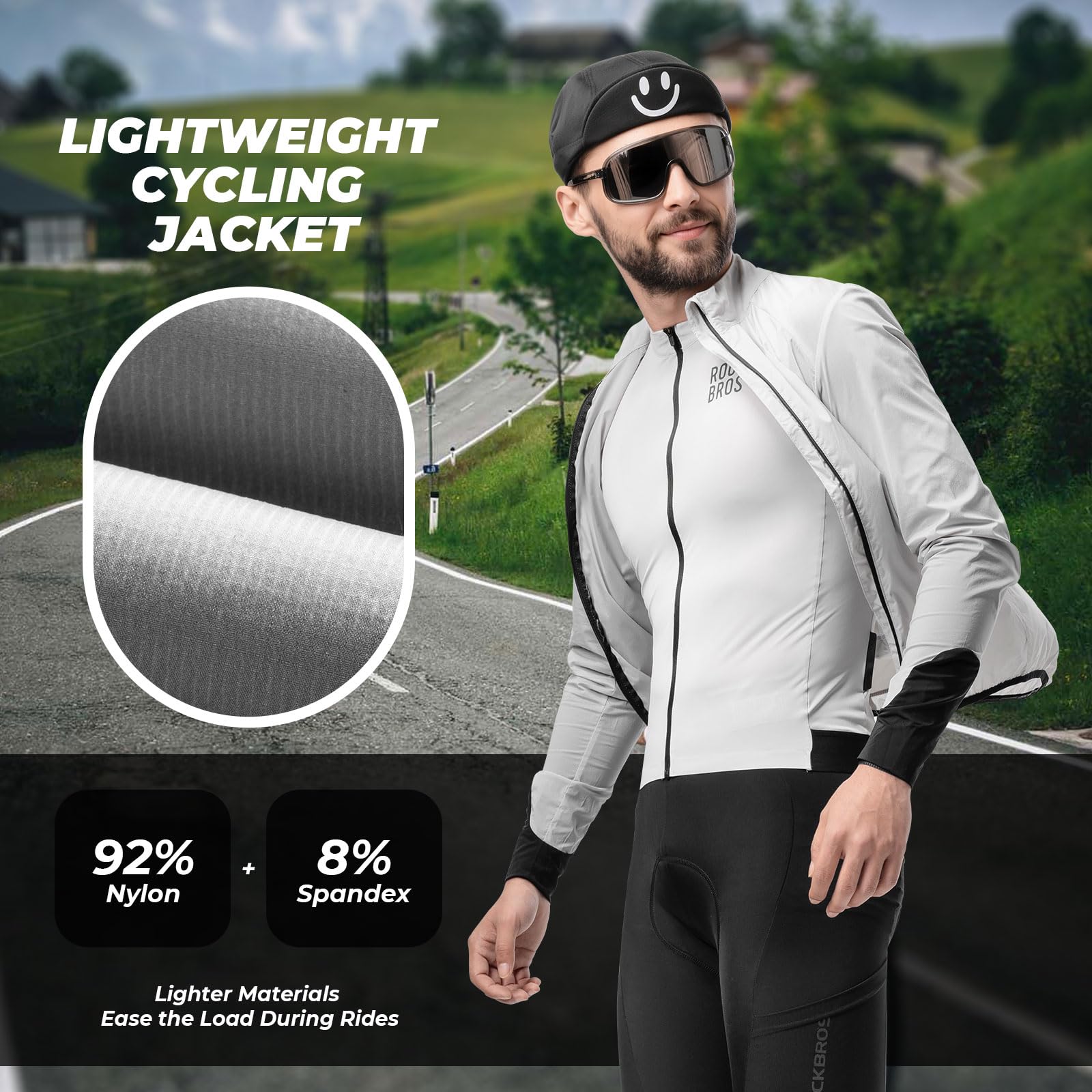 ROCKBROS Chaqueta Cortavientos Ciclismo para Hombre, Ropa Deportiva Transpirable Ligera con Bolsillos para Senderismo Exteriores al Aire Libre, Gris