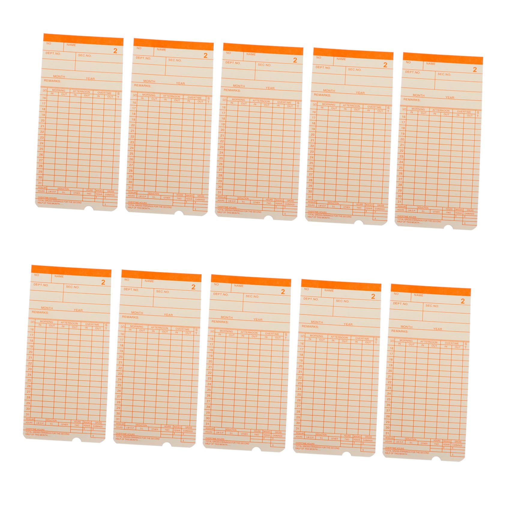 Ciieeo 100 Hojas Tarjeta De Prueba Tarjeta De Tiempo Fichas De Fichaje para Oficina Tiempo De Oficina Tarjetas De Registro Mensuales Tarjeta Perforada Dedicado Papel Personal