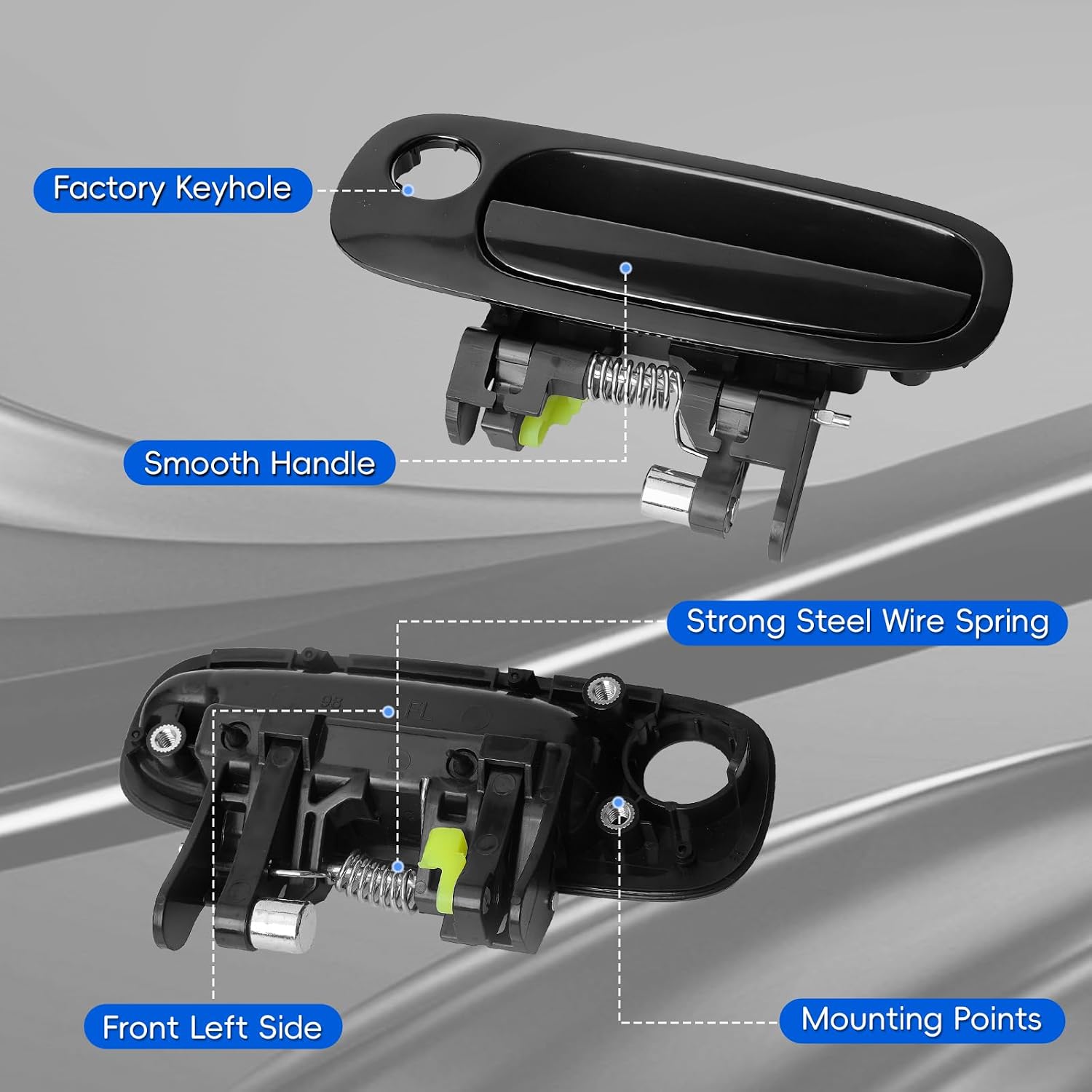 Exterior Door Handle | Outside Front Left Driver Side | Compatible with 1998-2002 Chevy Prizm, 1998-2002 Toyota Corolla | OE # 69220-02040 6922002040C0 | with Keyhole