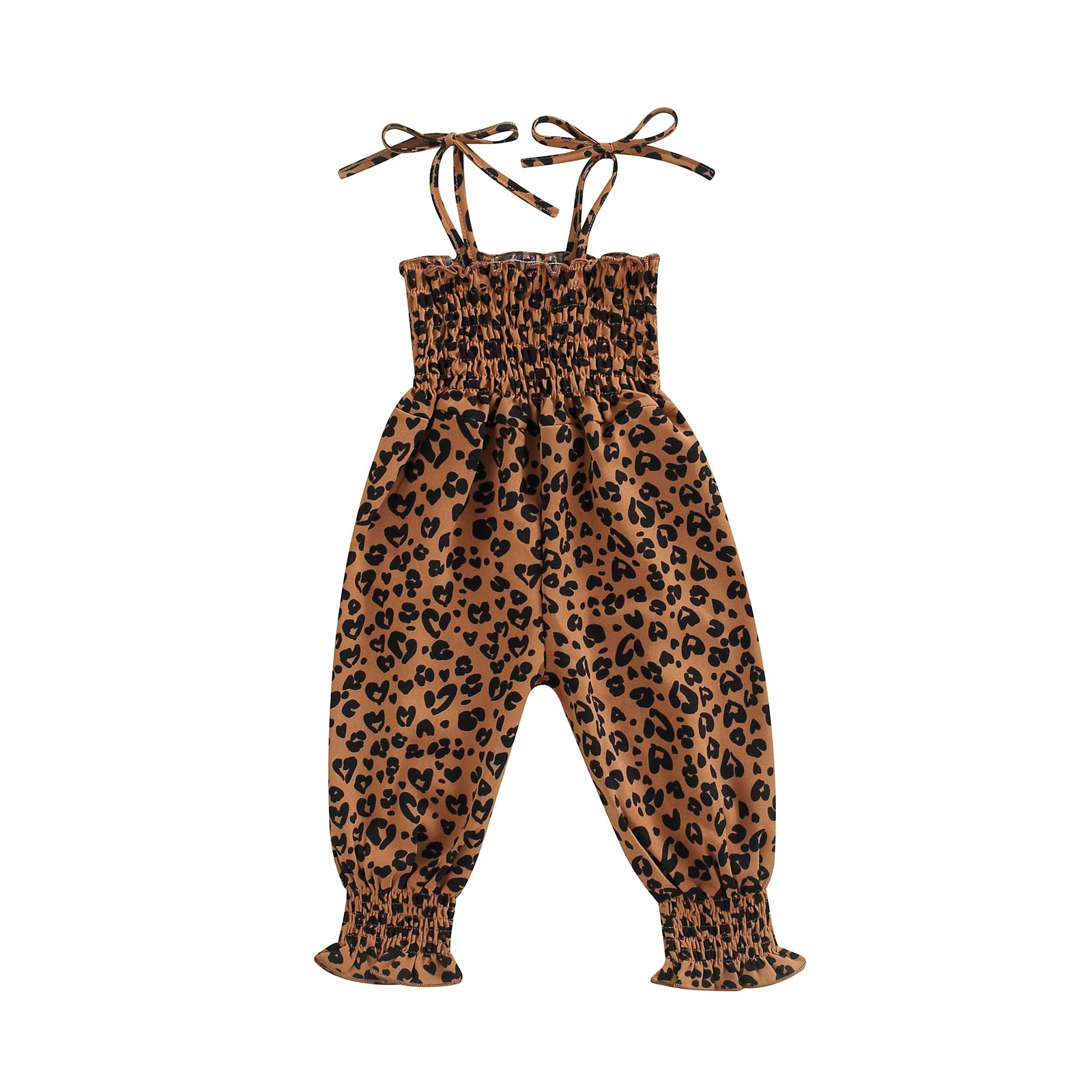 Thilsidee Infant Toddler Baby Girls Off Shoulder Romper Summer Sleeveless Suspender Jumpsuit Heart&Leopard Print Bodysuit(Leopard brown,12-18 Months)