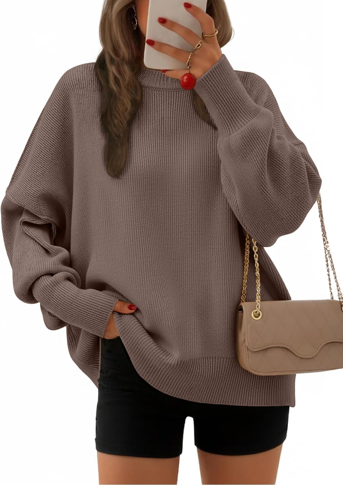 Women's Oversized Sweaters 2026 Fall Crewneck Batwing Sleeve Pullover Sweaters
