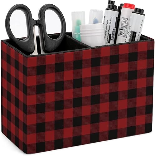 Portalápices para escritorio, soporte para bolígrafos a cuadros de búfalo rojo, organizador de bolígrafos de escritorio, organizador de lápices,