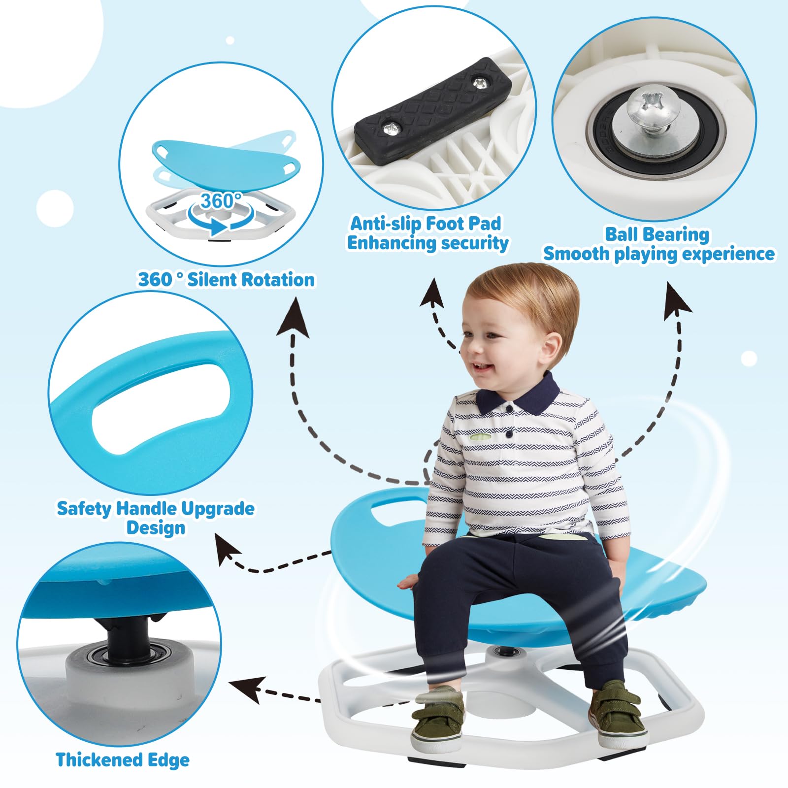 Drehstuhl Kinder Autismus mit Griff,Sensorik Spielzeug | Sensorik Drehstuhl für Autismus,360° Leiser Drehstuhl zur Förderung von Gleichgewicht und Koordination, Blau
