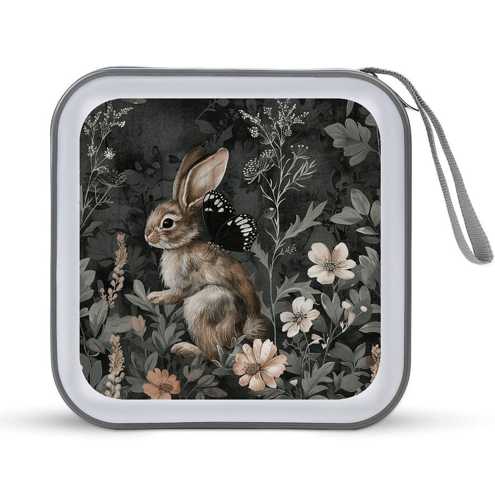 FekiLoot - Rabbit Flower CD Case 40 Capacity Hard Plastic DVD Disc Storage Case for Car Laptop Zipper Storage Organizer