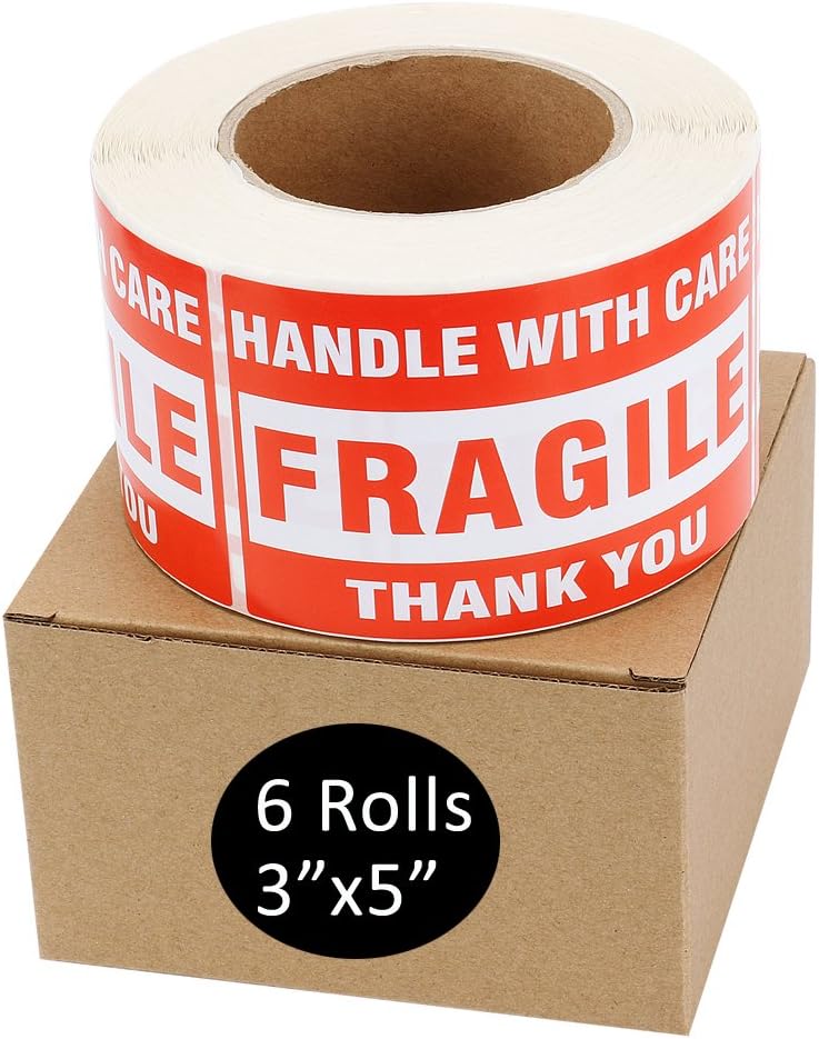 MFLABEL Fragile Stickers 2"x3" - 1000 Handle with Care & Thank You Shipping Labels (2 Rolls of 500) | Self-Adhesive for Boxes, Cartons, Glass | Tear-Resistant, Strong Grip