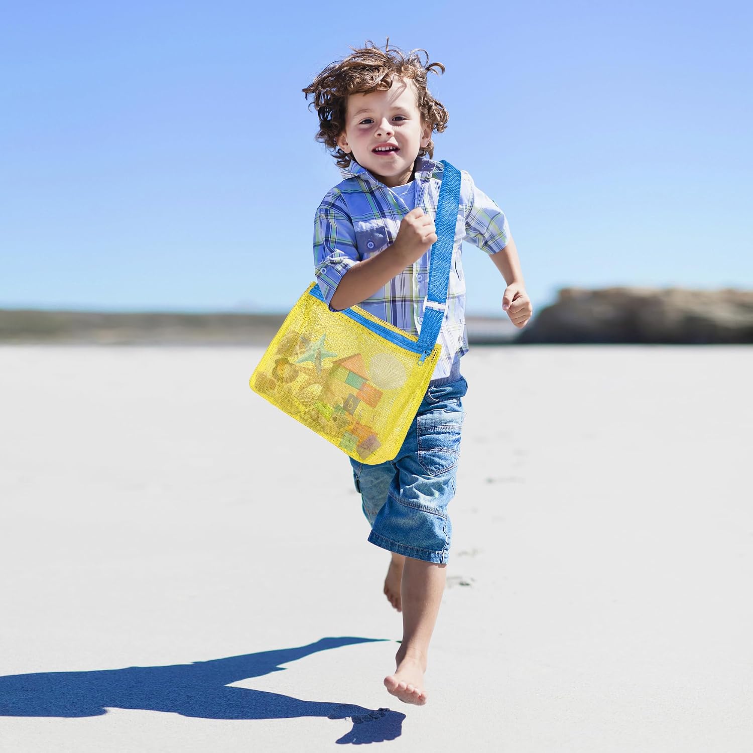 VOROLO Mesh Beach Bag for Holding Toys,Sand Towels Tote for Kids Seashell Collecting,Swimming Accessories for Boys and Girls image 2