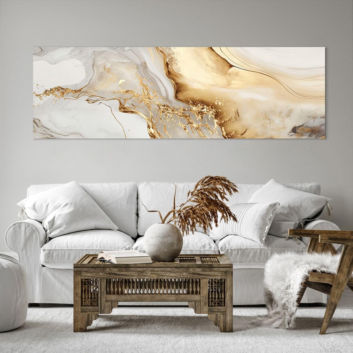 Tableau Toile Moderne Marbre 90x30cm - Impression Haut De Gamme, Cadre Inclus, Décoration Murale Salon Chambre Cuisine