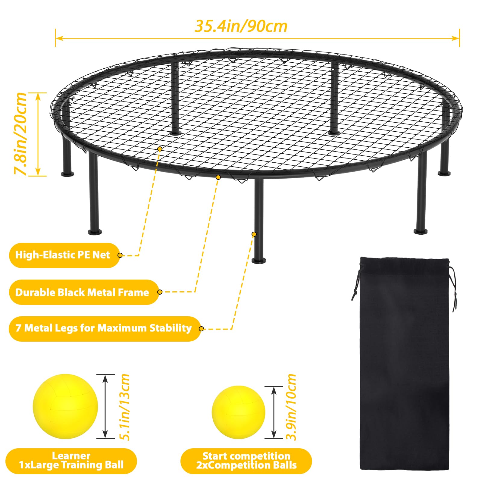 Set da gioco per esterni con struttura in metallo, set completo per giardino, spiaggia e parco, include 3 palline, borsa per il trasporto, giochi da giardino e giochi con palla, per adulti e