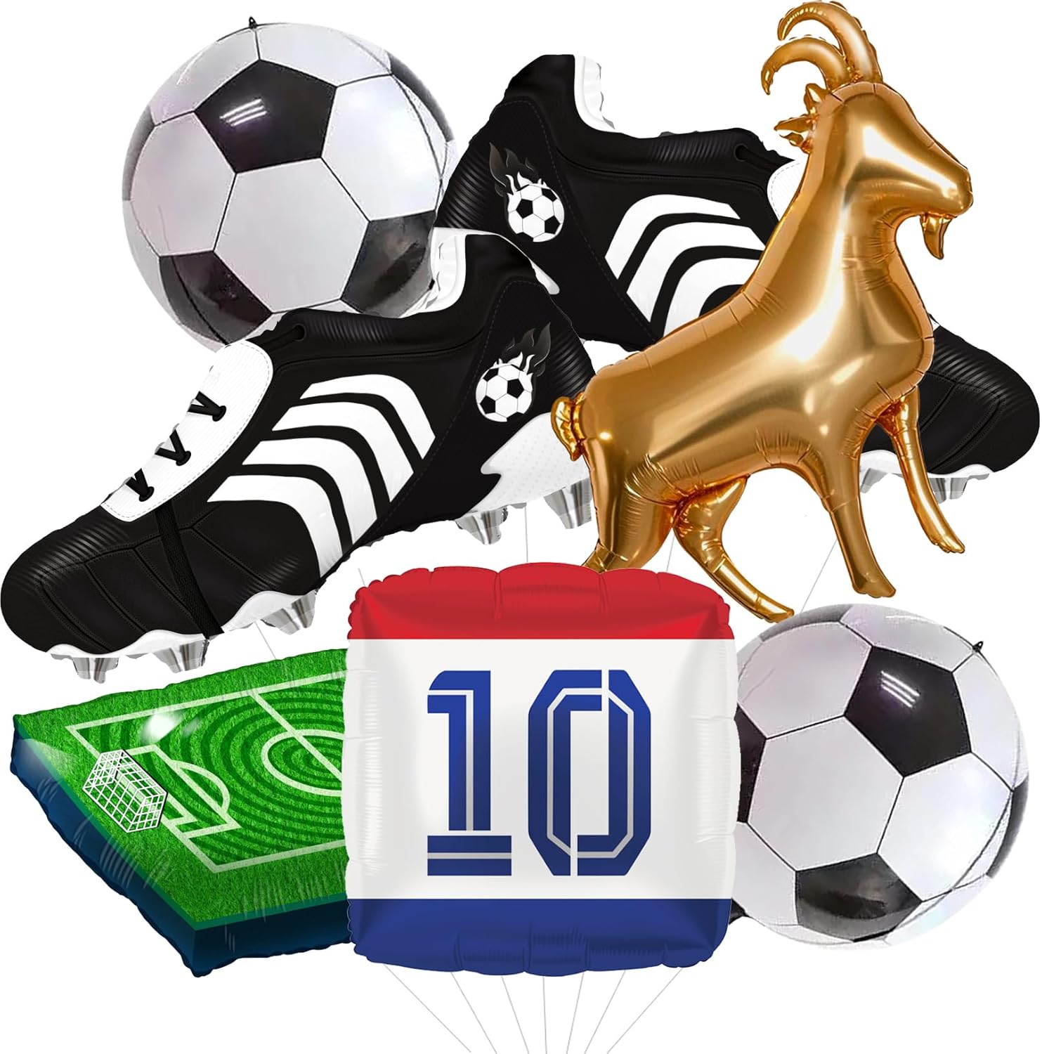 4D Football Balloons Set - Soccer Field, Cleats, Jersey & Goat Shapes | Sports Party Decorations for Fans, Birthday, Game Day (blue &white)