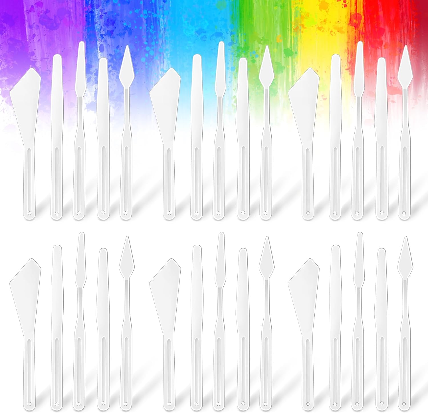 AUEAR 6 Sets 30 Pack Plastic Spatula Palette Knives, 5 for Oil Painting