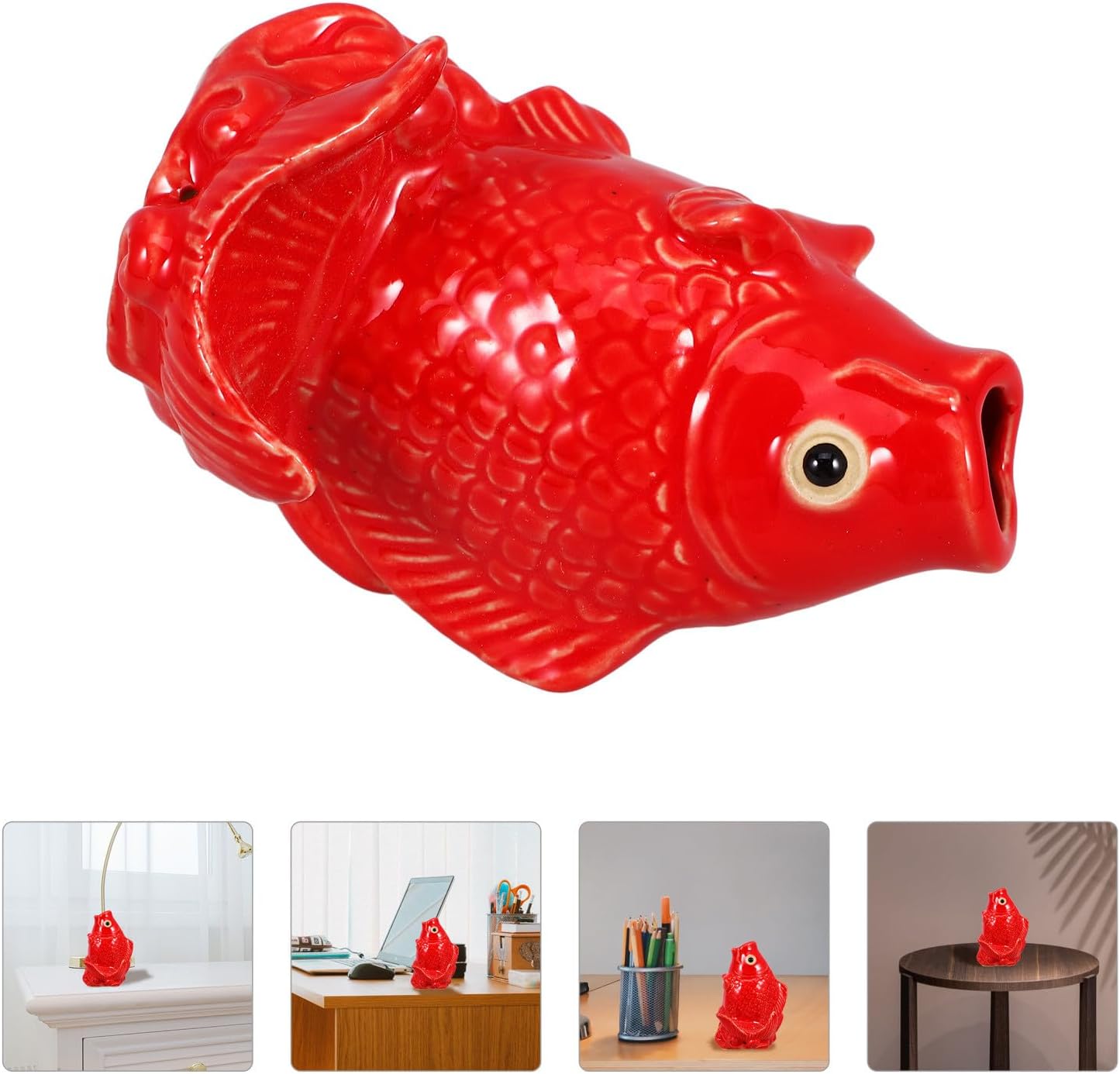 CALLARON Universal Toilet Bolt Caps Ceramic Koi Fish Floor Screw Covers Decorative Red Toilet Bowl Caps Replacement with Bottom Hole for Bathroom Mounting Parts
