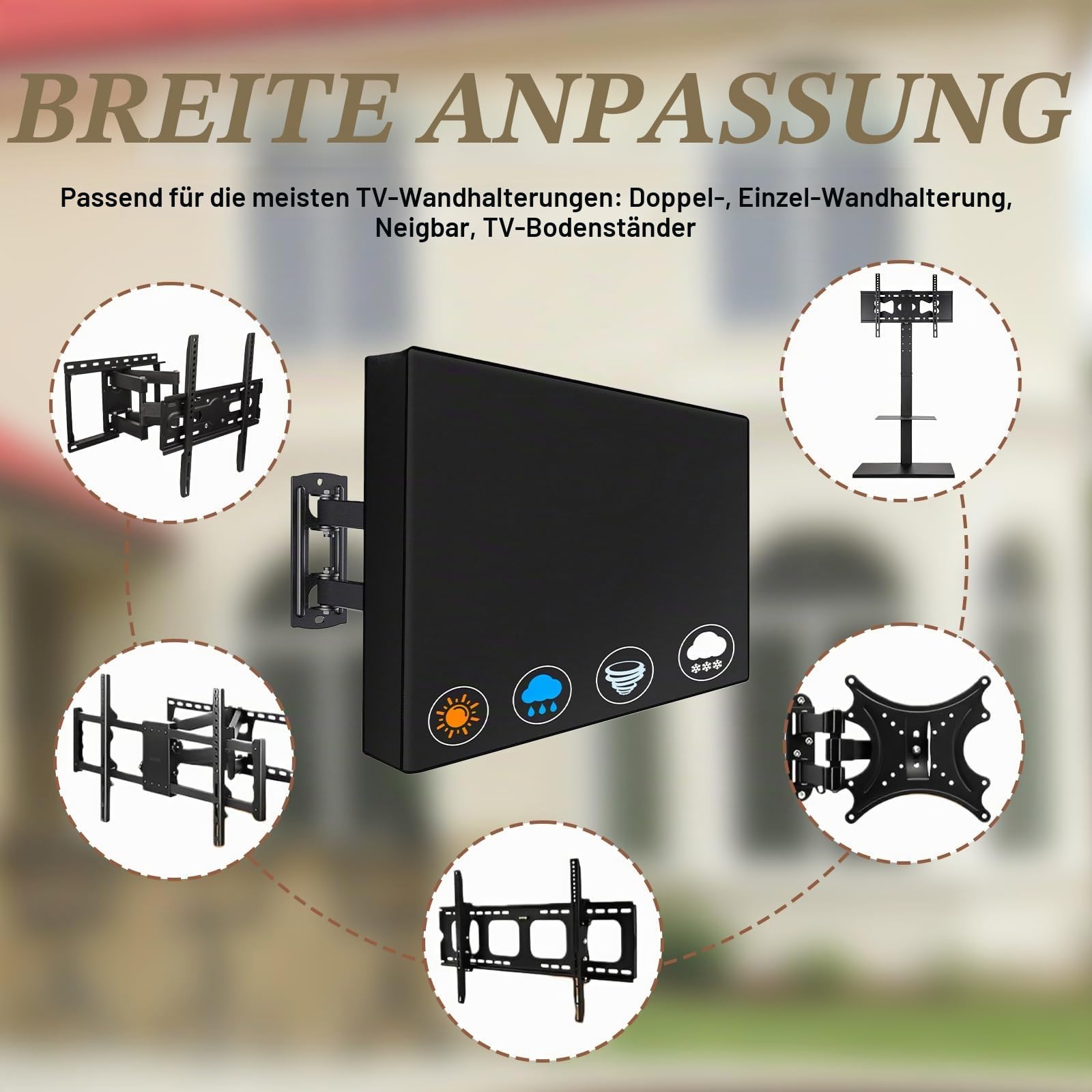 Outdoor TV Abdeckung, 40-42 Zoll TV-Abdeckung für den Außenbereich, Fernseher Bildschirmschutz Abdeckungs Universal Schutzhülle für Fernseher 600D Oxford PVC Beschichtung Heavy Duty Wetterfest Schwarz