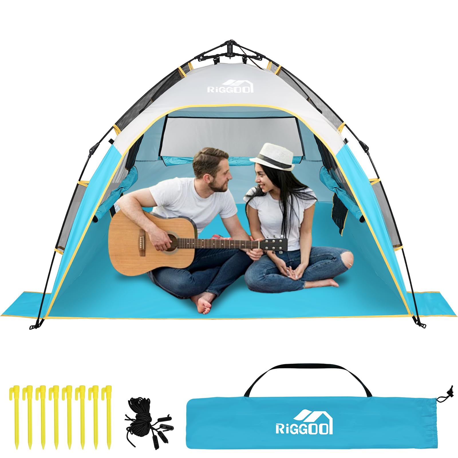 Strandmuschel Pop-Up Strandzelt mit UV-Schutz 50+, 3-4 Personen Zelt, Tragbar Windschutz & Sonnenschutz Wurfzelt Sonnenzelt für Baby Kinder Familie Strand Camping Garten