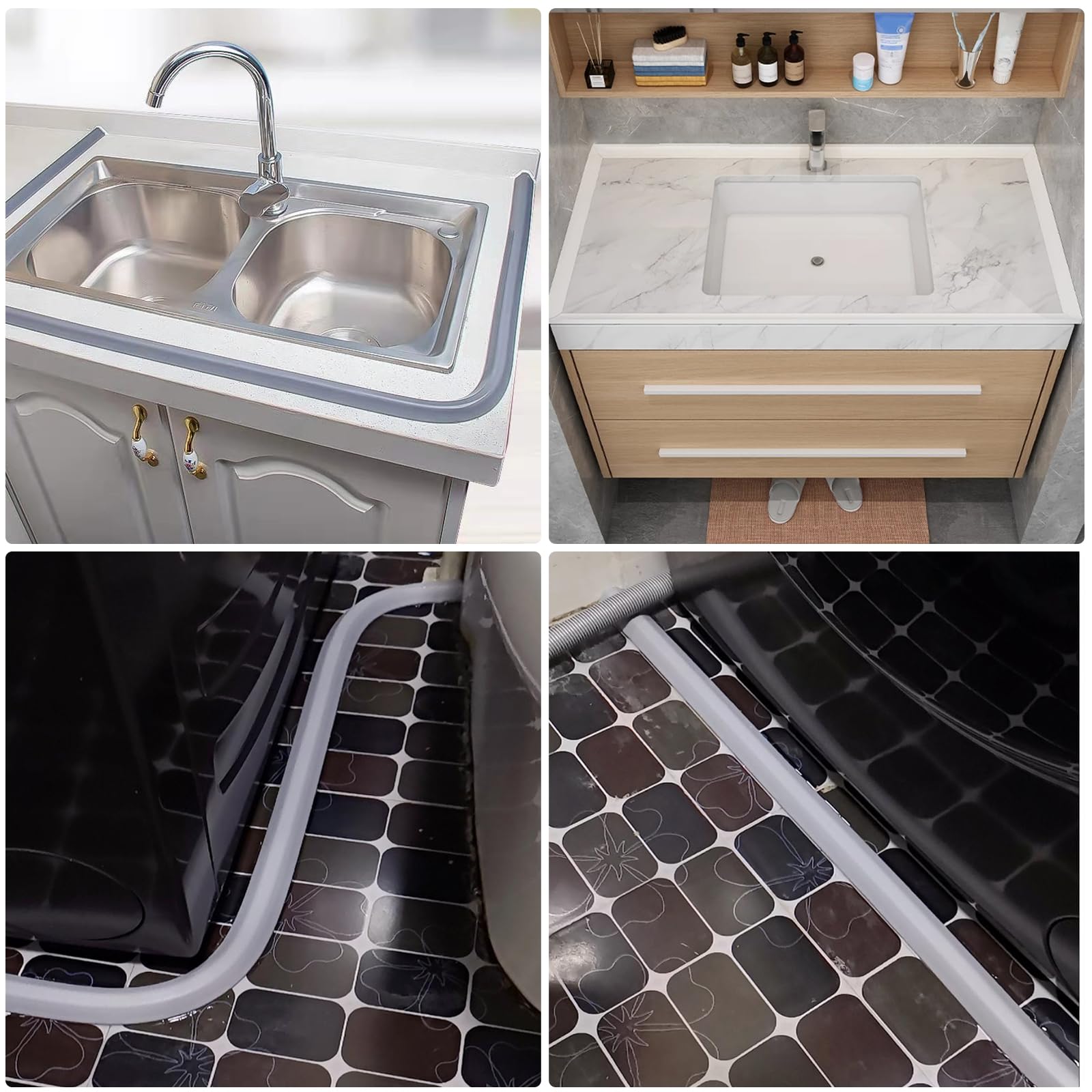 Protector de silicona contra salpicaduras for ducha, borde bañera, junta estanqueidad, tira sellado for plato, fregadero cocina, suelo baño(Clear,2.5m)
