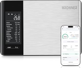 Smart Food Kitchen Scale with Nutritional Calculator, Free App with 19 Nutrients Tracking, Calorie, Marco, Digital Weight Grams and Ounces for Weight Loss, Premium Stainless Steel, 22lb