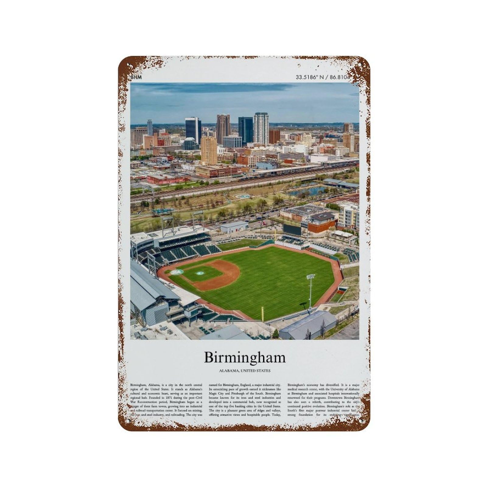 xiaoxiaoshen Birmingham Alabama, United States, USA City Scenery Wall Decor Art Metal Tin Poster Modern Home Decor Art Home Bar Shop Decorations Vintage Sign 30x20cm