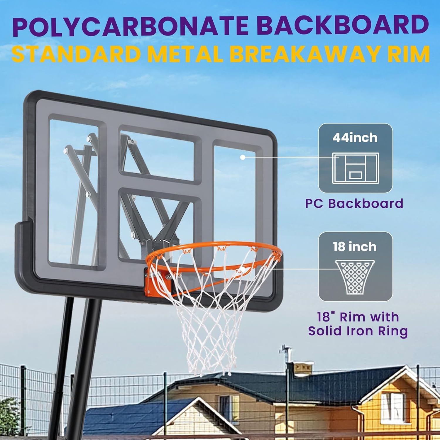 Basketball-Hoop, Portable-Basketball-Goal-System for Outdoor Indoor Use 44/48 inches Backboard and Adjustable Height for Youth and Adults
