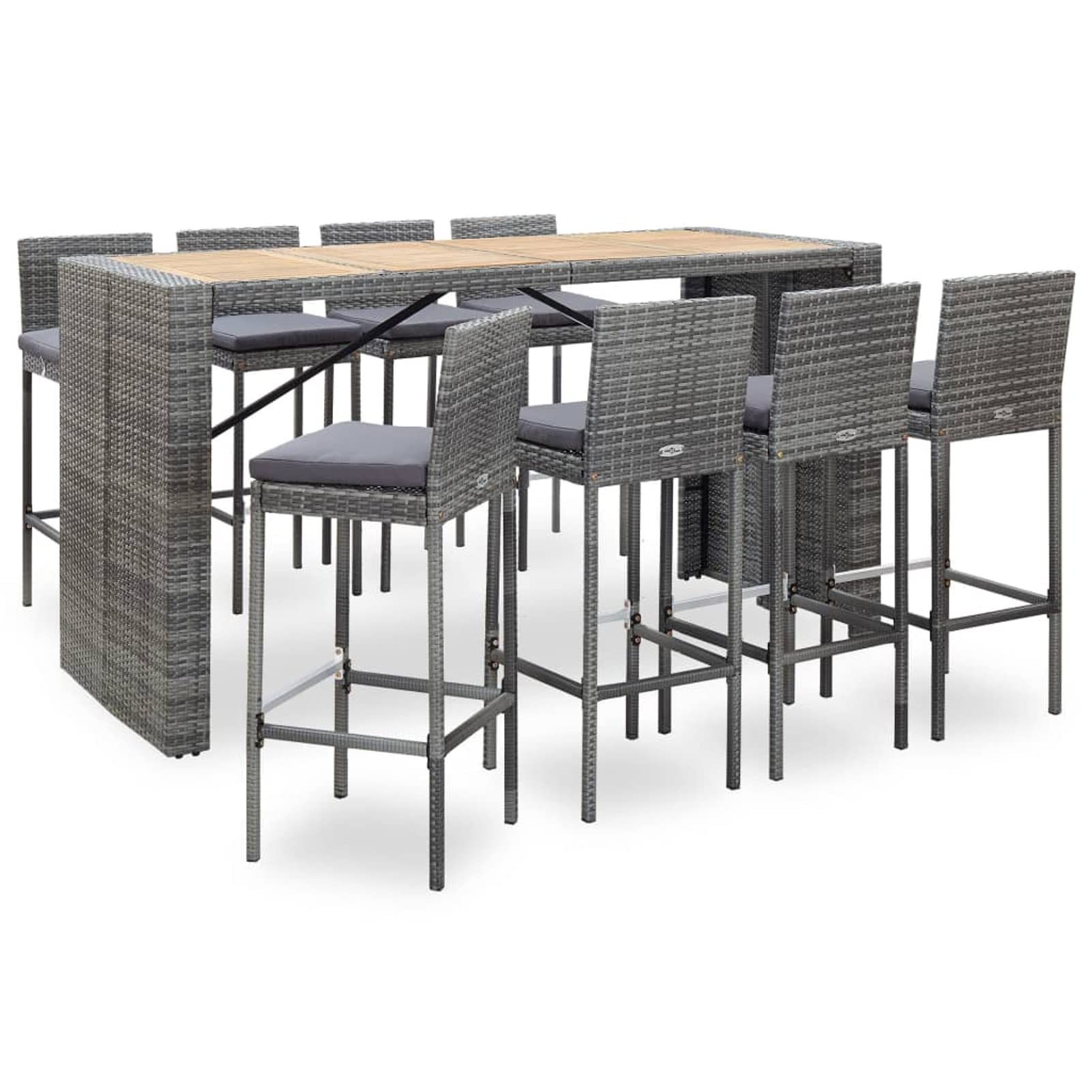Homgoday Set Muebles Bar Jardín, 9Piezas y Cojines Patio Terraza Conjunto Casa Exterior Comedor Aire Libre Mesa Silla Asientos Ratán Sintético