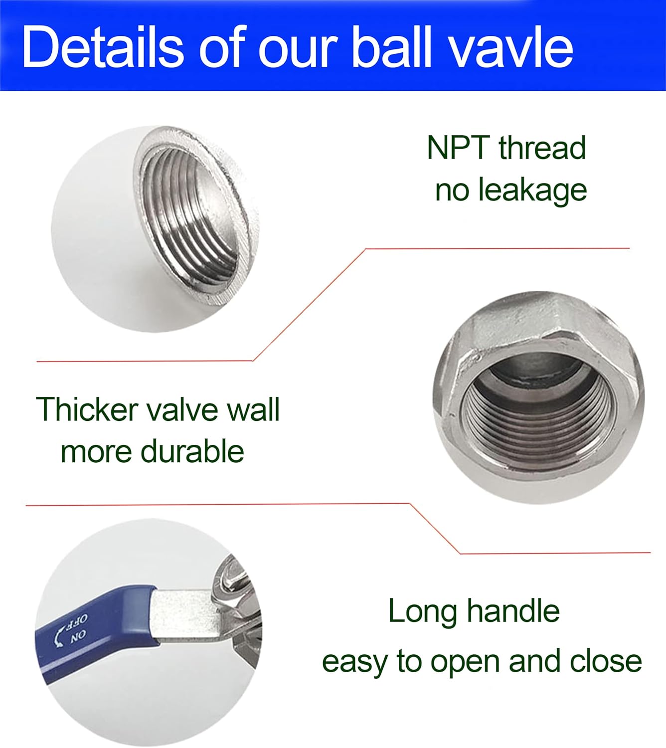 1 Inch Ball Valve, Heavy Duty Male NPT (MNPT) X Female NPT (FNPT) Thread Shut-Off Valve, 304 Stainless Steel NPT Full Port Forged 1" Ball Valve for Water Oil and Gas, 1000 WOG (2 pieces)