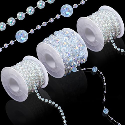 Miniatura 15 de Bonuci Guirnalda de perlas de 66 pies, cadena de cuentas artificiales para árbol de Navidad, guirnalda de perlas de imitación para manualidades