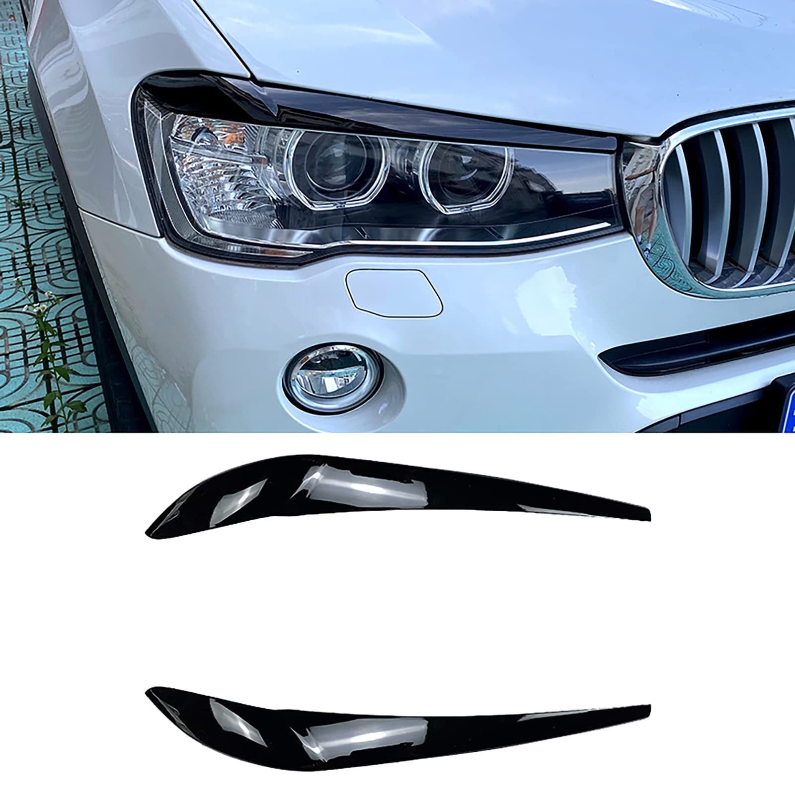 Car Headlight Eyebrows for BMW X3 F25 X4 F26 2014-2017 Car Headlight Eyebrow Cover StripsA-Gloss Black