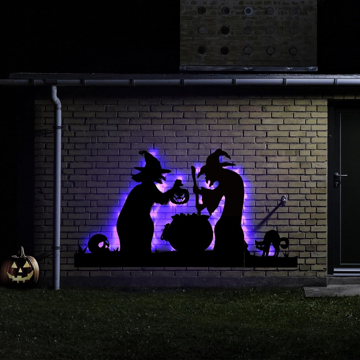 Decoración de Halloween 2 Brujas Negras Grandes con Caldero para Jardín Exterior