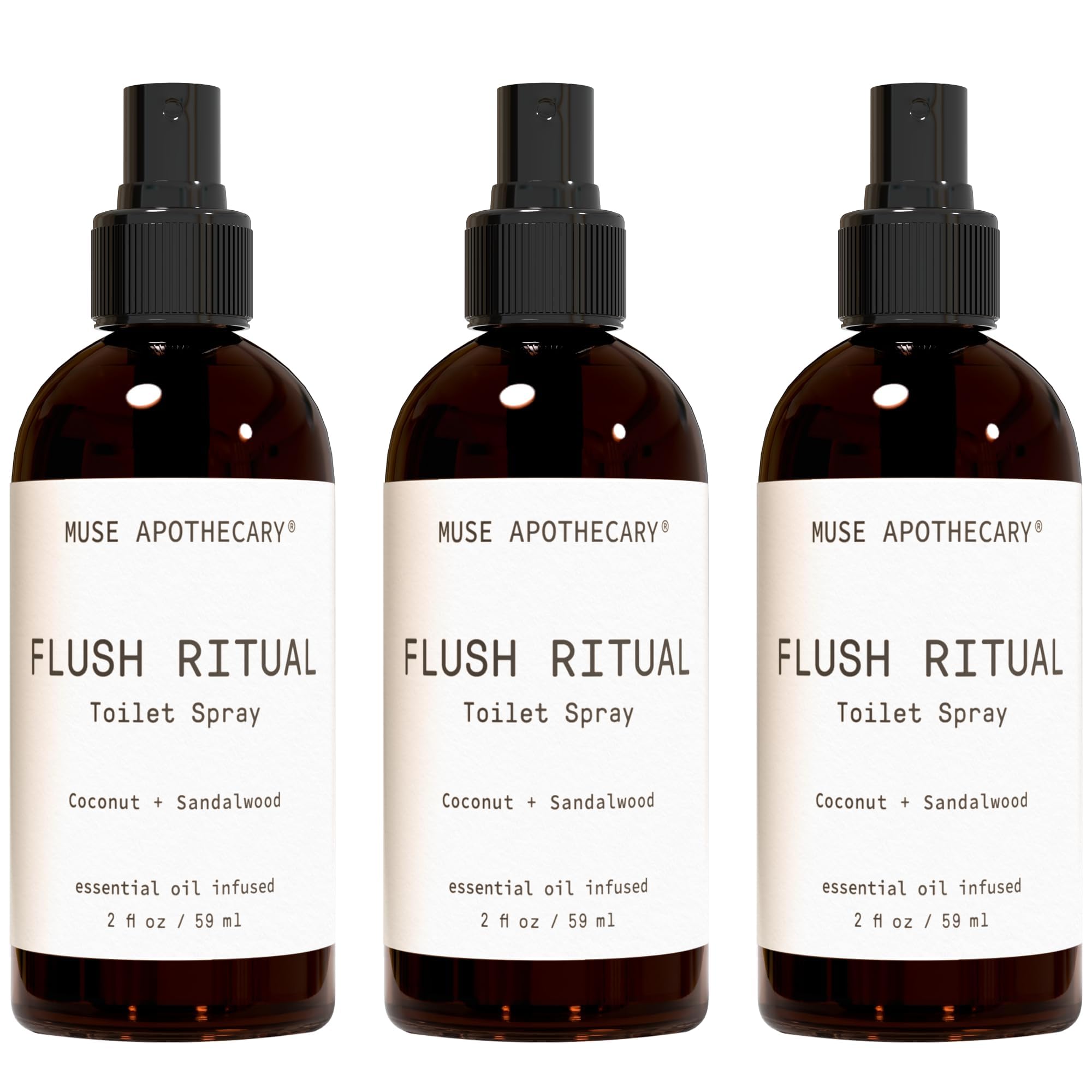 Muse Apothecary Flush Ritual - Aromatic & Refreshing Toilet Spray, Use Before You Go, 2 oz, Infused with Natural Essential Oils - Coconut + Sandalwood